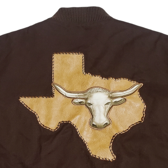 Bradford Exchange History of Texas Mens Varsity Twill Jacket Brown Size Medium - Picture 7 of 11
